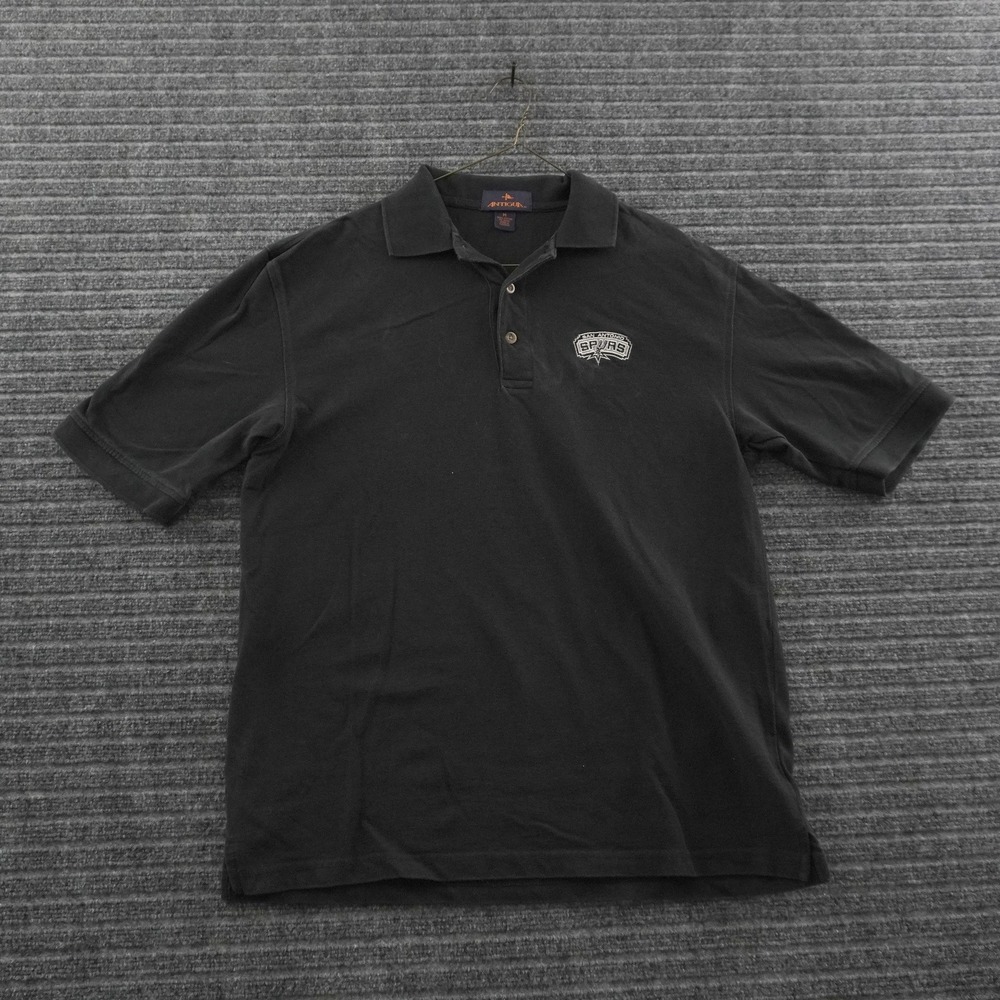 Antigua San Antonio Spurs Polo Shirt Mens Size M Black Embroidered Logo NBA